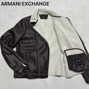 希少3XL!ほぼ未使用 アルマーニエクスチェンジ ARMANI EXCHANGE ムートン ライダース ジャケット ボア フェイクレザー ブラウン系 4L