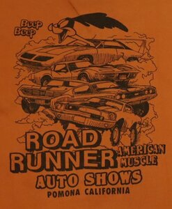 ST48チェスウィツクCHESWINK古着アメリカ製ロードランナーTシャツ染み込プリントROAD RUNNER両面プリントLオレンジ系ルーニー・テューンズ