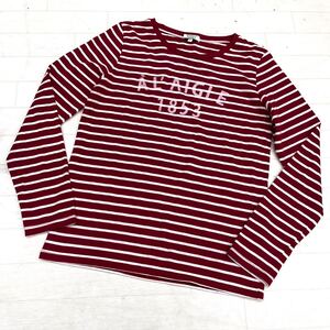 1564◎ AIGLE エーグル トップス カットソー Tシャツ 長袖 ボーダー ビック ロゴ プリント レッド ホワイト レディースM