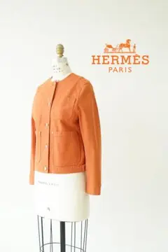 22AW HERMES エルメス ノーカラー デニム ジャケット Gジャン