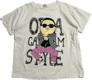 PSY ☆ Gangnam Style カンナムスタイル イラスト プリント Tシャツ 半袖 ホワイト 6 レディース XS相当 キッズ ダンス テクノ■SAP536