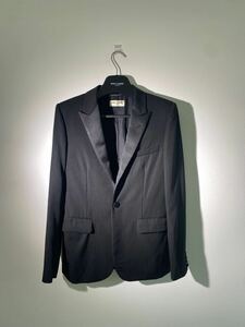 美品 正規 SAINT LAURENT PARIS サンローラン スモーキング テーラード ジャケット タキシード 392891 YYL99. エディ期黒46本物721O▲