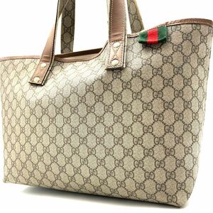 グッチ【美品】GUCCI トートバッグ シェリーライン GGスプリーム レザー 本革 PVC A4収納可 肩掛け可 ビジネス メンズ レディース