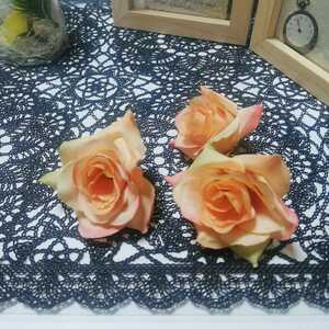 【オレンジ】バラ5cm3個セット 造花 アート インテリア フラワーアレンジメント 材料 薔薇　良品専科フラワー
