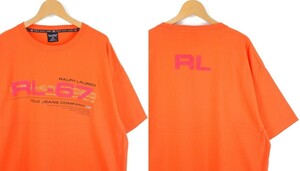 ポロジーンズ ラルフローレン RL-67 クルーネック 半袖プリントTシャツ USA製 1990年代 メンズ US-XLサイズ オレンジ系 hs-8609