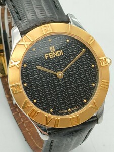 1円〜 FENDI フェンディ メンズ 腕時計 033-2000G-423 クォーツ 黒文字盤 ローマン 2針 ラウンド ブランド腕時計