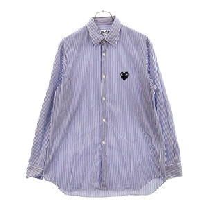 プレイコムデギャルソン STRIPE SHIRT AZ-B018-051-1-4 ハートロゴ ロングスリーブストライプシャツ 長袖シャツ ブルー