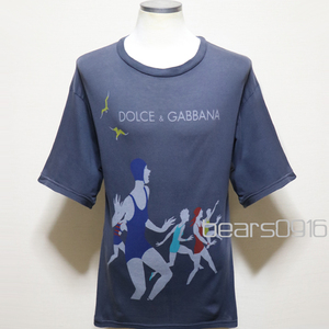 訳ありUSED品 DOLCE&GABBANA ドルチェ&ガッパーナ グラフィック 抜染プリント Tシャツ バーニーズジャパン 紺 M