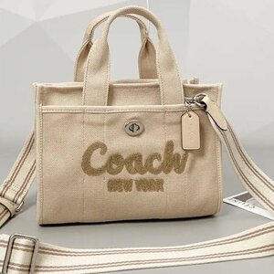 管理番号10245★COACH トートバッグ2wayショルダーバッグトートバッグカーゴトートバッグキャンバスベージュ刺繍