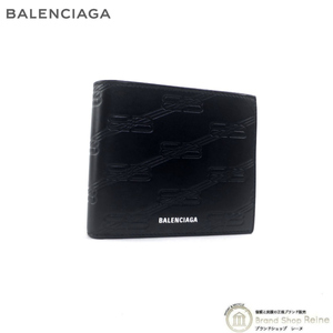 バレンシアガ （BALENCIAGA） BBロゴ Embossed Monogram スクエア フォールド ウォレット 二つ折り 財布 718395 ブラック メンズ（中古）