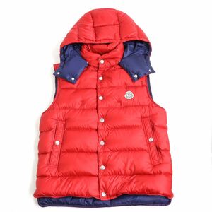 美品◆19年製 MONCLER モンクレール BILLECART/ビルカール ロゴワッペン WZIP フーデッド ダウンジャケット/ジレ レッド 1 正規品 メンズ