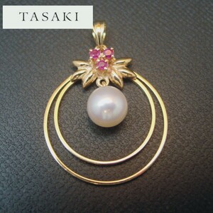 ◆９８【T.B】◆田崎真珠・タサキ・ TASAKI SHINJU 　K14YG3ｇ・アコヤパール7mm・ルビー・ペンダントトップ