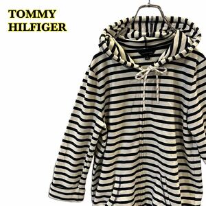 TOMMY HILFIGER トミーヒルフィガー　ジップパーカー　カットソー素材　ボーダー　レディース　Mサイズ　【AY1600】