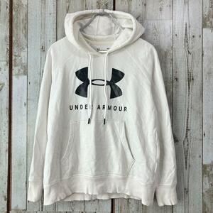 ☆UNDER ARMOUR アンダーアーマー☆パーカー プルオーバー ブランドロゴ プリント ホワイト 白 長袖 S 裏起毛 [送料無料☆匿名配送] a2611