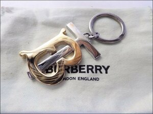 美品 Burberry/バーバリー◆キーリング TBロゴ/バッグチャーム◆シルバーメタル 鍵ロゴ 保存袋月