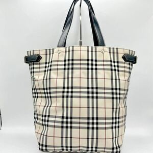 1円◎極美品◎BURBERRY バーバリー ハンドバッグ　トートバッグ ノバチェック キャンバス ナイロンレザー 本革 ベージュ ブラック 定番