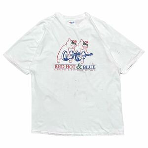 【90s RED HOT & BLUE レストラン プリント Tシャツ】ビンテージ ヴィンテージ 古着 80s 70s 60s 50s 40s USA製 Y2K ストリート 着用