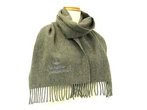 1円 ■極美品■ Vivienne Westwood ヴィヴィアンウエストウッド オーブ ウール100％ フリンジ マフラー ストール ショール グレー系 FF5713