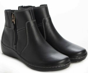 Clarks 25.5cm コンフォート ブラック ジッパー ショート ブーツ 軽量 サイドゴア レザー ウエッジ ヒール スニーカー ローファー AAA314