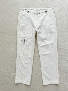 POLO RALPH LAUREN size32/32 ヴィンテージ加工 ホワイト コットン パンツ メンズ パッチワーク ポロ ラルフローレン マリン ユーロ