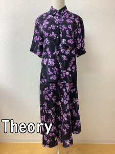 セオリー (Theory project) 黒×ピンクぼかし花柄 ブラウスとアシンメトリースカート サイズブラウスS スカート2