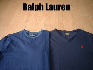 即戦力2着セットRalph Laurenワンポイントクルーネック& VネックTシャツS正規ポロラルフローレン刺繍紺ネイビー90sビンテージリンガー