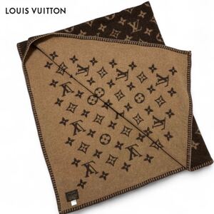 極美品●最高級 定価23万 LOUIS VUITTON ルイヴィトン 大判 ブランケット ブレッドネオモノグラム ウールカシミヤ ダブルフェイス 英国製