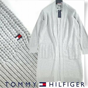 新品1円～★定価1.9万 TOMMY HILFIGER トミー ヒルフィガー ユニセックス コットン綿 ウール毛 ロングカーディガン XS グレー◆8616◆