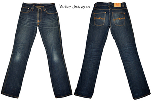 K-3217★Nudie Jeans ヌーディージーンズ LOW SLIM★イタリア製 ヴィンテージ加工 濃紺デニム スリム ストレートジーンズ W31