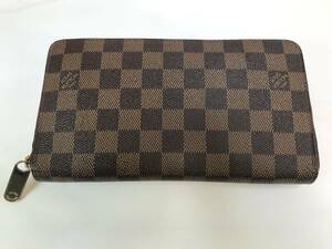 LOUIS VUITTON ルイヴィトン ダミエ ジッピー オーガナイザー ラウンド ファスナー 長財布 PVC 茶系 N60003 エベヌ 中古品 159315-24