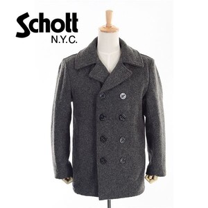 A5051/秋冬 厚手 Schott ショット US740N メルトン ウール 起毛 無地 碇ボタン ハーフコート Pコート ジャケット 38 灰色/USA製 メンズ