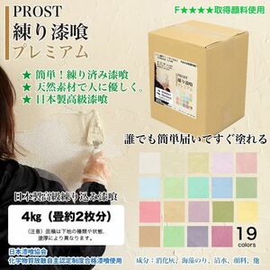 簡単！練り漆喰プレミアム 全19色 4kg（畳2枚分 3.3m2）/PROST 練済み漆喰 日本製 左官 塗り壁 漆喰 ペイント Z26