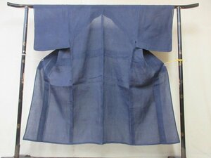 1円 良品 麻 夏物 着物 長着 男性用 アンティーク 縮み 上布 紺色 無地 リネン 単衣 身丈133cm 裄68cm【夢職】★★★