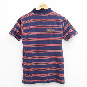 XS/古着 半袖 ビンテージ Tシャツ メンズ 70s オハイオ ハイネック モックネック 紺他 ネイビー ボーダー 24aug02 中古