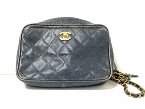 【中古】CHANEL シャネル　チェーンショルダーバッグ　カバン　グレインドカーフ　キャビアスキン　ブラック　ターンロック