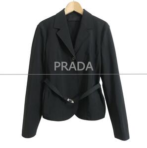 美品 PRADA プラダ サイズ40 ストレッチ ウエストベルト シングル 1B テーラードジャケット 黒 ブラック