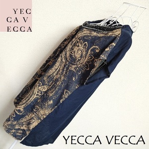 YECCA VECCA★大きめ ネイビー 前後切替 ビジュー ワンピ チュニック プルオーバー ペイズリー イェッカヴェッカ 総柄 カットソー トップス