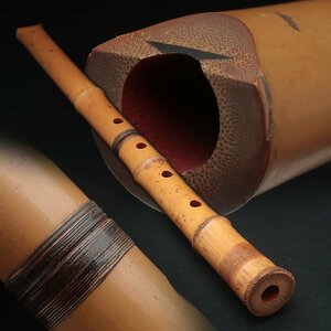 JK789 伝統和楽器 無銘 竹製 琴古流 水牛角歌口 尺八 全長58.5cm 重417g・竹尺八・縦笛