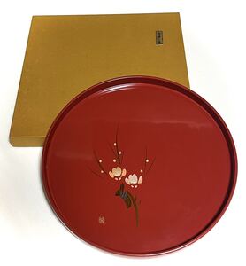 山中塗 梅 丸盆 お盆 伝統工芸 /未使用 保管品