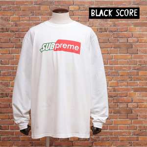 1円/BLACK SCORE/XXLサイズ/訳 ロンT SUBPREME パロディプリント ストリート ハイカジュアル ブラックスコア 新品/白/ホワイト/jk231/