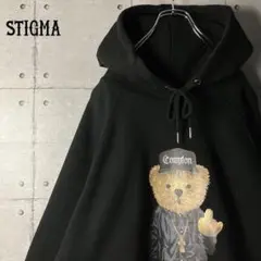 スティグマ STIGMA☆パーカー クマプリント 刺繍 黒 韓国 フーディ L