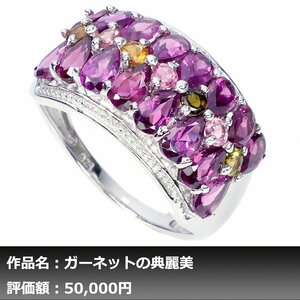 【送料無料】4.00ct 天然ロードライトガーネット&トルマリン K14WG仕上リング 19号｜作家モノ｜本物保証｜日宝協鑑別対応