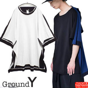 定価5.5万■Ground Y Double face ビッグシルエット ニットカットソー 白黒◆ロング丈 Yohji Yamamoto ヨウジヤマモト グラウンドワイ Y-3