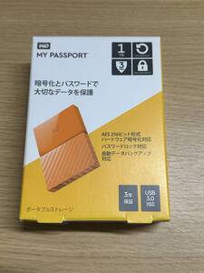 美品 WD ポータブルHDD　オレンジ My passport 1TB 使用3時間のみ ウエスタンデジタル(Western Digital)