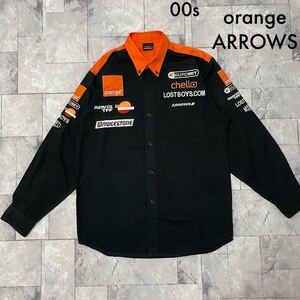 00s orange ARROWS オレンジアローズ F1 ピットクルーシャツ BD 非売品 企業ロゴ レーシング ブリヂストン 一点物 サイズXL相当 玉SS1636