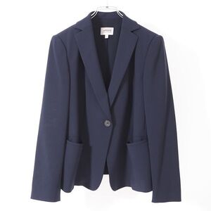 4-ZE062【美品】アルマーニコレツィオーニ ARMANI COLLEZIONI 高級ライン ウール ジャケット ネイビー 52 大きいサイズ レディース