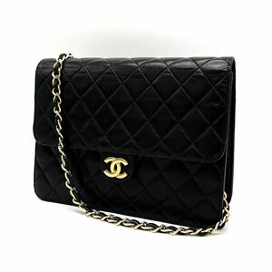 1円 美品 CHANEL シャネル マトラッセ プッシュロック ココマーク ラムスキン チェーン ショルダー バッグ dD0562N