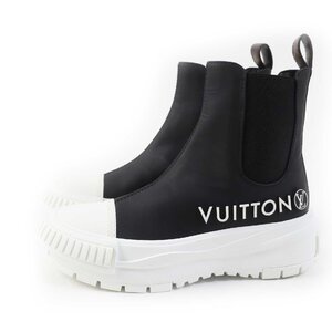 極美品◎LOUIS VUITTON ルイヴィトン LVスクァッド ライン レザー ハイカットスニーカー／サイドゴアブーツ ブラック ホワイト 35 袋付き