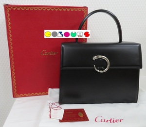 〔COLOURS〕 新品同様■パンテール■ブラック×シルバー■カーフ■台形ハンドバッグ■正規店購入品■CARTIER