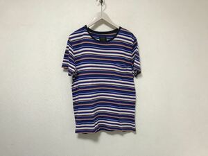 本物ビームスプラスBEAMS +PLUSコットンボーダー柄半袖Tシャツメンズアメカジサーフミリタリービジネススーツ青ブルーM日本製